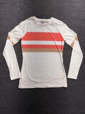 Daniel Cremieux White Long Sleeve Shirt with Coral and Tan Stripes